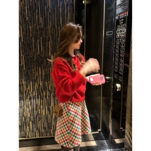 羊毛蝴蝶结绑带韩系新春红色毛衣针织衫 Wine Red 张羞羞