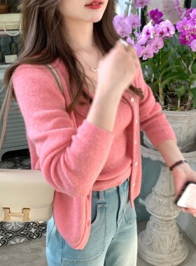 张羞羞 甜心芭乐/羊驼羊毛春季针织V领背心外套套装2026春款