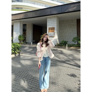 张羞羞 尼斯周末/ 莱赛尔天丝早春轻薄直筒休闲浅蓝牛仔裤长裤