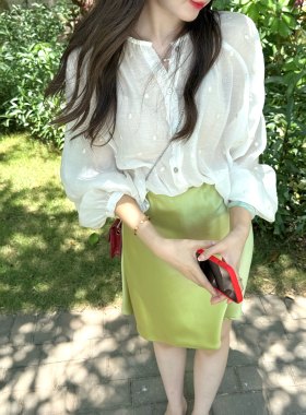 【年中清仓 只换不退】张羞羞 夏季醋酸斜裁鱼尾绿色半身裙短裙