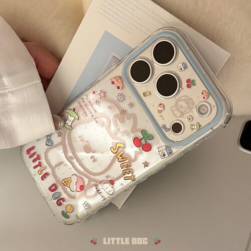 韩系夏日小清新涂鸦小狗苹果17手机壳iphone16适用13趣味卡通12透明软壳15promax少女风新品