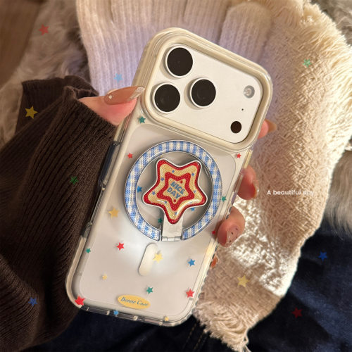 彩色星星iPhone17promax手机壳15适用13苹果16透明鎏金磁吸支架