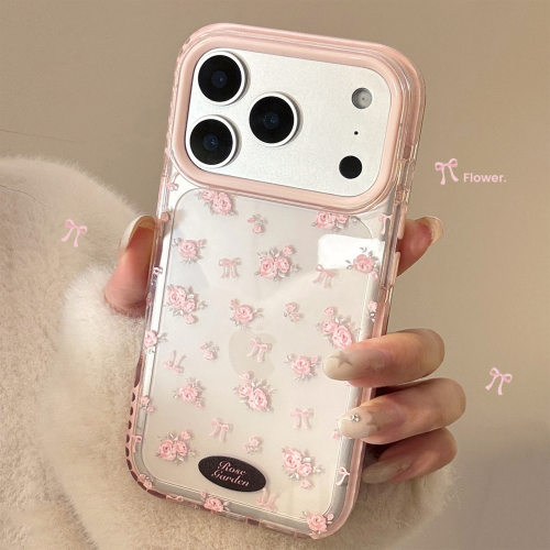ins韩系粉色蔷薇碎花适用iphone17手机壳苹果16promax粉边15全包14透明磁吸13软透