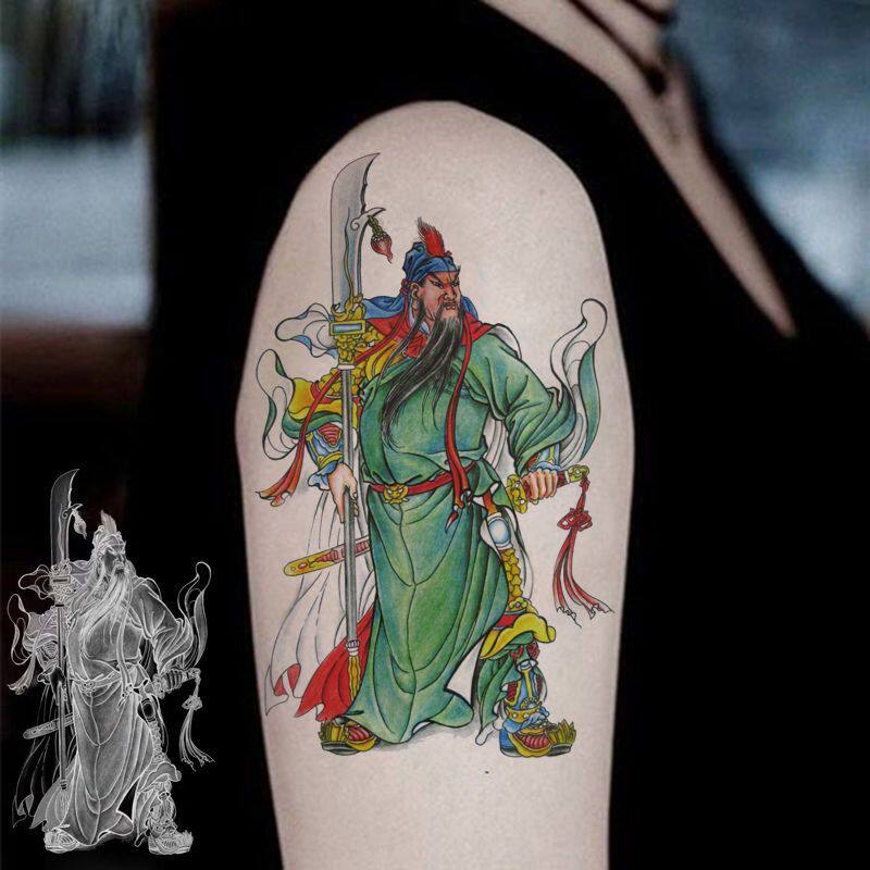 关公纹身贴半永久男人小臂