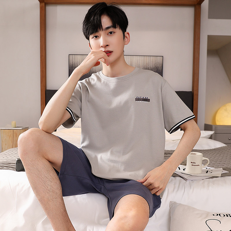 芬腾睡衣男款夏季纯棉薄款短袖短裤可外穿套装休闲男士凉感家居服