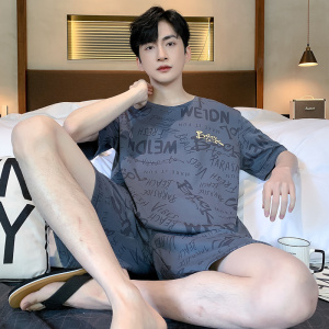 芬腾睡衣男士夏款纯棉薄款男短袖短裤可外穿青少年男款家居服套装