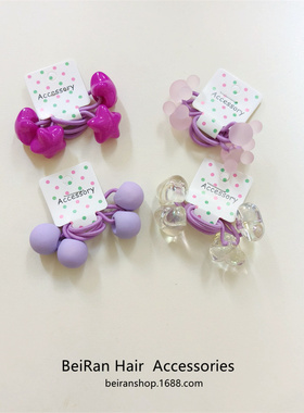 5件包邮 儿童发饰女孩头饰紫色系高弹力不易断马尾橡皮筋星星发绳