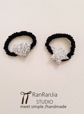 5件包邮 儿童发饰女孩发圈高弹力不伤发星星爱心发绳黑色头绳皮筋