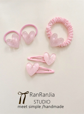 5件包邮 儿童发饰女孩头饰粉红色爱心宝宝扎辫子发圈高弹力不伤发
