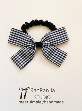 5件包邮 儿童发饰女孩头饰黑色格子蝴蝶结发圈学生扎马尾发圈肠圈