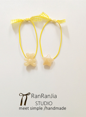 全店选5件包邮 儿童发饰女孩头饰清新黄色格子蝴蝶结发绳绕绕皮筋