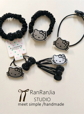 5件包邮 儿童发饰女孩头饰银黑色蝴蝶结Kitty发圈宝宝扎辫子皮筋