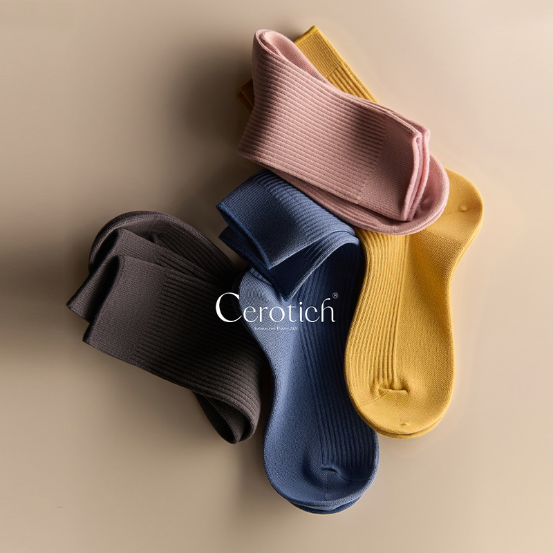 Cerotich长绒棉坑条女中筒袜秋冬季加厚保暖纯色运动休闲袜子批发