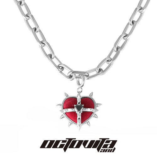 OCTOVITA尖刺爱心锁骨链新年红