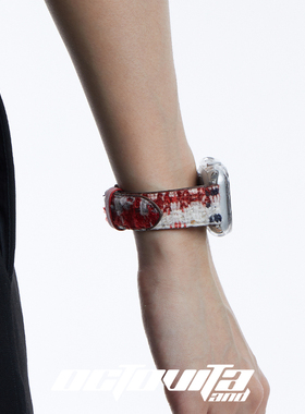 原创猩红白色格纹个性iwatch8表带S9S76SE S10创意新款41mm44mm