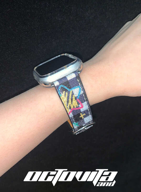 原创黑白格纹iwatch表带 涂鸦星星爱心S9S76SES10创意新款