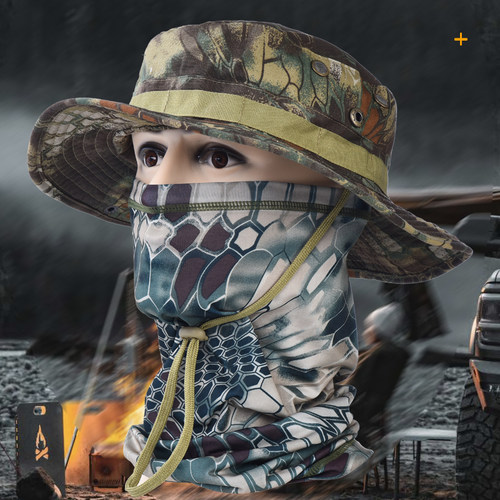 奔尼帽冰丝围脖套装户外登山野营钓鱼防晒防风透气遮阳速干一体帽