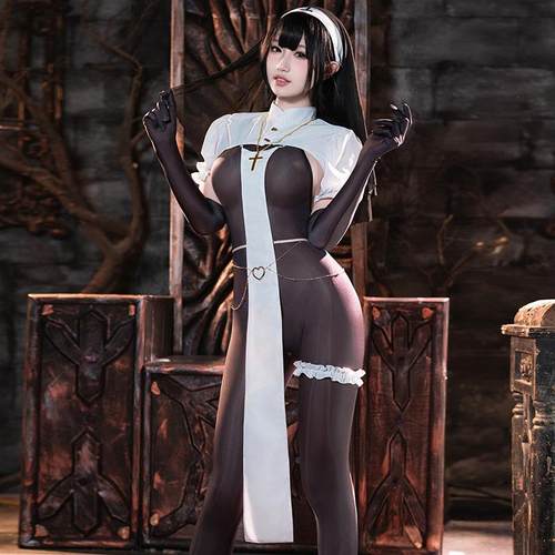 Sense性感修女制服套装居家睡衣cosplay油光黑丝修女居家性感睡衣