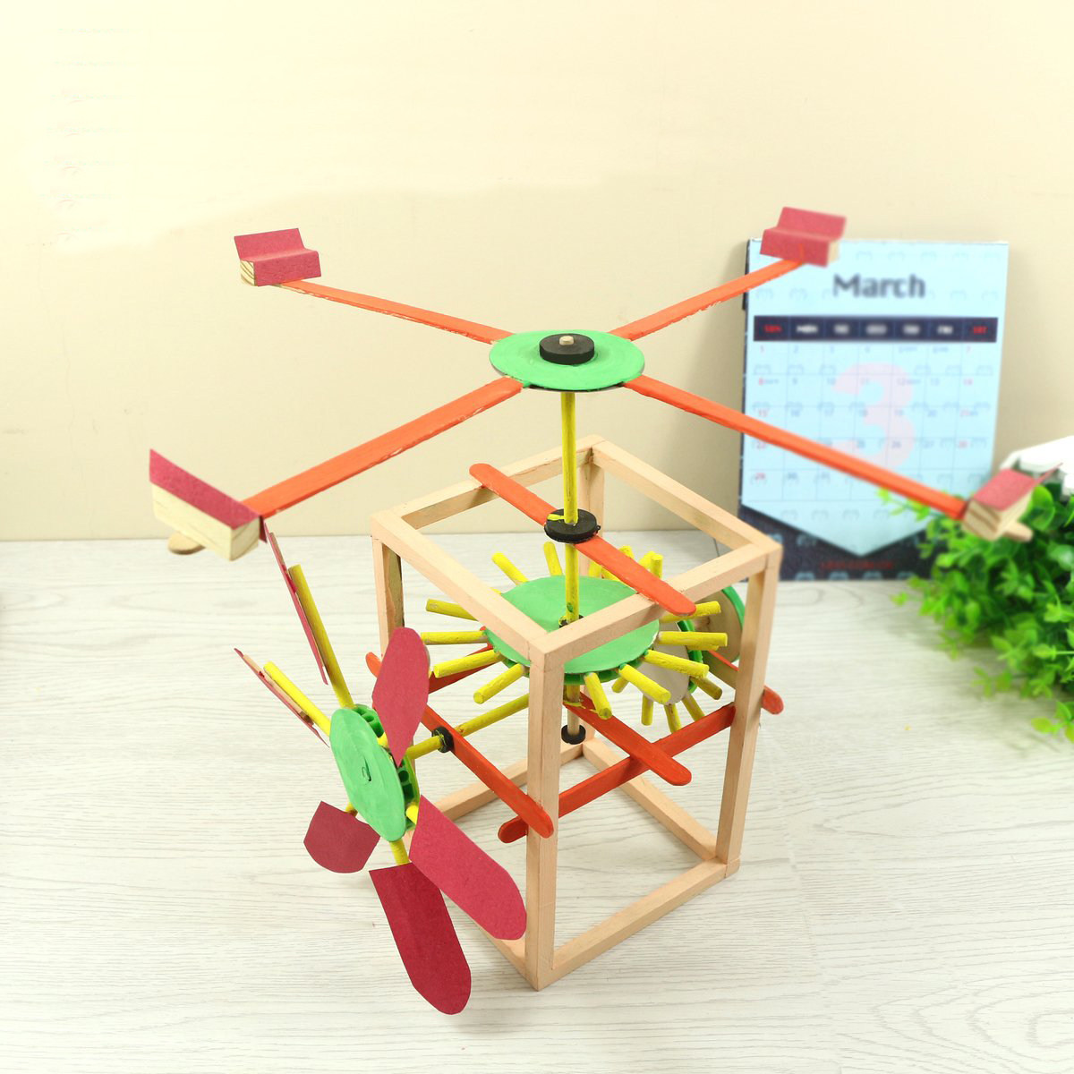 自制大风车科技手工小制作 儿童学生diy齿轮木制智力玩具模型材料