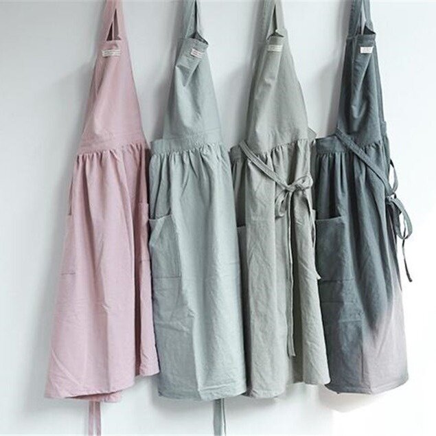 日韩复古仿麻亚麻交叉系带全身围裙跨境电商 厨房家居围兜衣