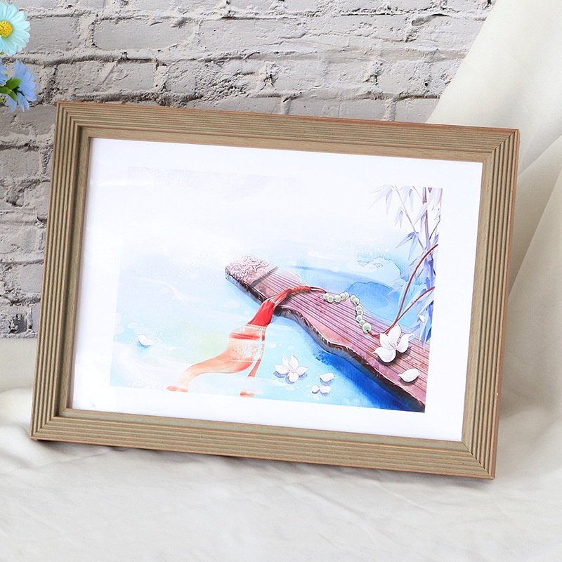 实木多线条白木相框桌面摆台立体多尺寸画框摆件办公室桌面展示框