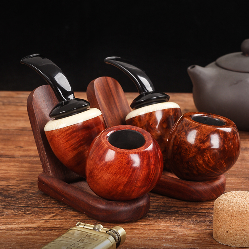 大号进口石楠木空腔大气室烟斗传统手工实木老式烟具弯式斗手把件