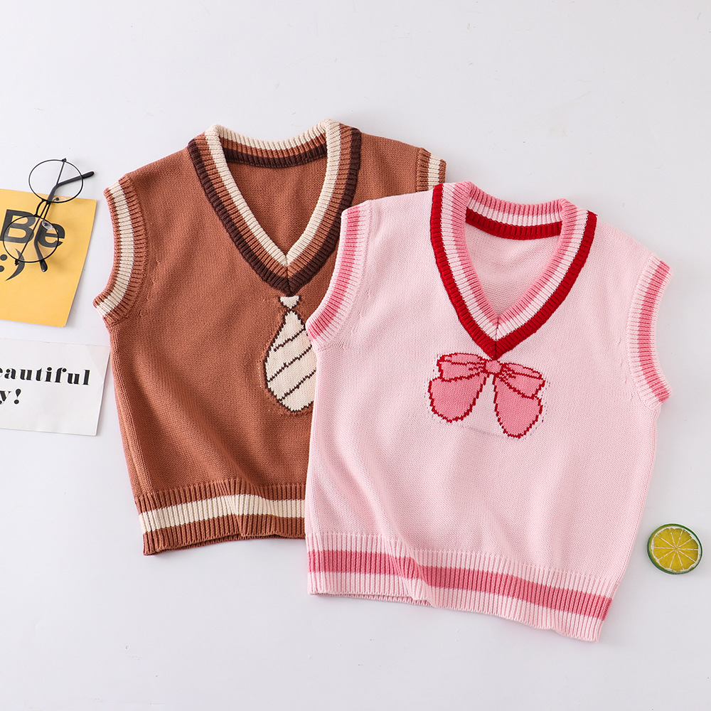 童装秋冬款无袖背心提花儿童毛衣