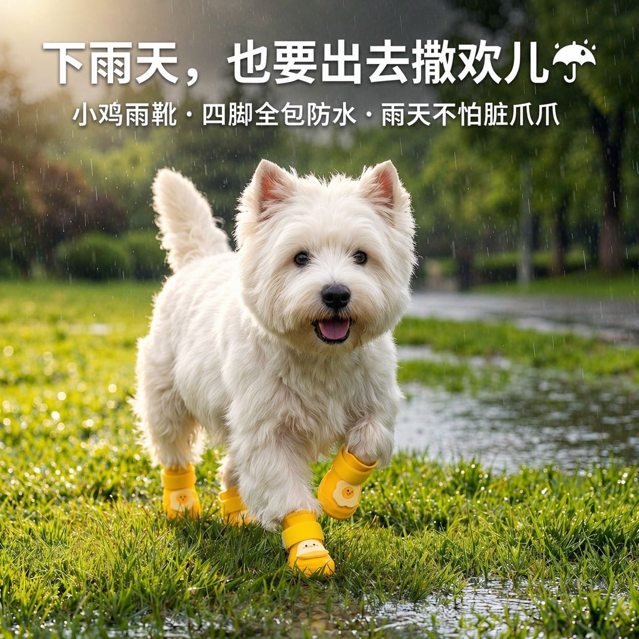 跨境高帮卡通宠物硅胶雨鞋小狗狗泰迪外出防滑防水耐磨狗鞋子脚套