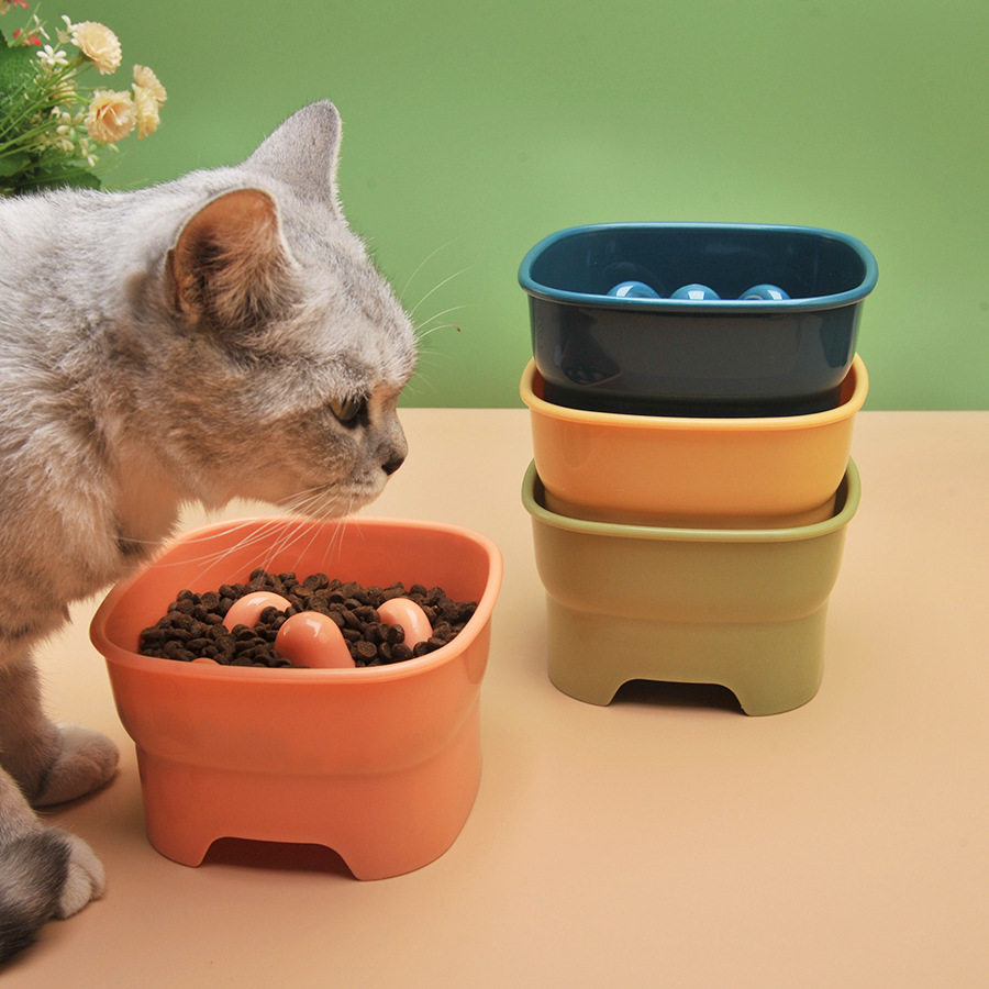 猫碗慢食碗保护颈椎高脚碗方形花卉喂食盆缓食阻食防噎宠物碗