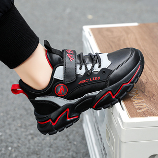 ABC男童运动鞋2025秋季皮面防水软底鞋儿童防滑男孩中童休闲鞋子