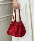 2025新款 红色提花新娘包新婚礼物结婚包包女子母包小众日常水桶包