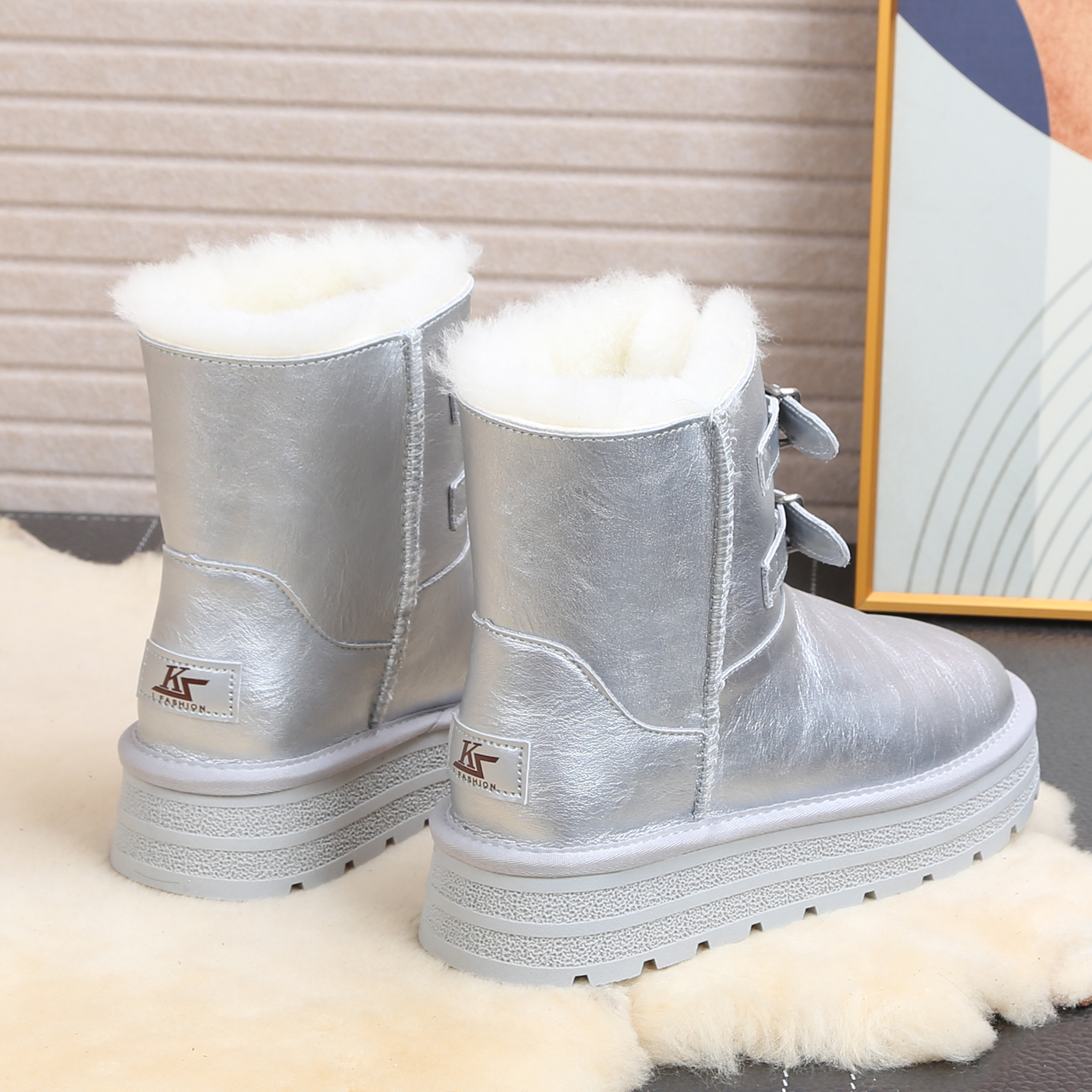 内里全羊毛！牛皮厚底雪地靴女