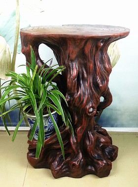 花架中式花盆架子室内客厅阳台复古花几盆景摆件仿木落地底座装饰