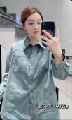 宜语析5870春加大码 Polo领复古水洗软牛仔叠穿长袖 衬衫 女