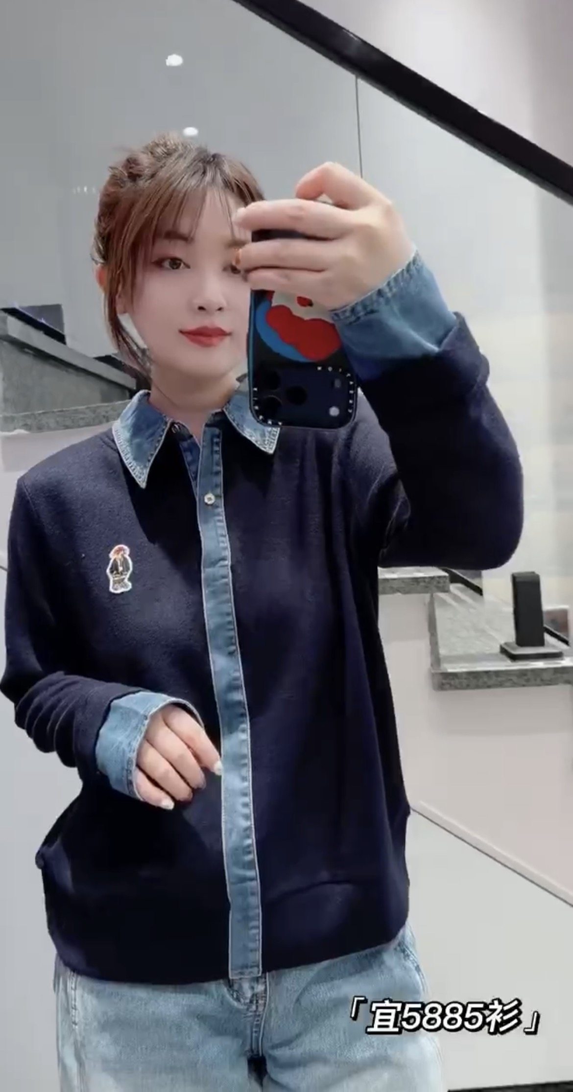 宜语析5885春加大码卫衣女 美式牛仔拼接翻领长袖套头针织衫,女装/女士精品,大码内搭,淘宝优惠券,粉丝福利购,淘宝优惠卷