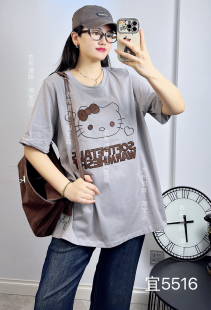 t恤 卡通贴布绣砂洗棉短袖 宜语析5516秋加大码 女装
