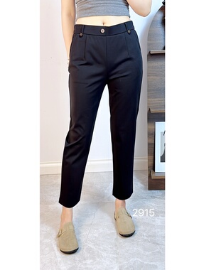 颖焱2915春加大码烟管裤女 高腰显瘦宽松遮胯通勤上班九分直筒裤