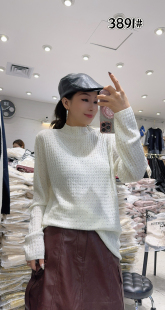 半高领针织烫钻纯色修身 女 显瘦毛衣 针织衫 妃儿红3891秋冬加大码