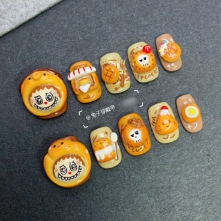 兔子穿戴甲Labubu拉布布美甲主题设计手工捏捏指甲盖短短方卡通