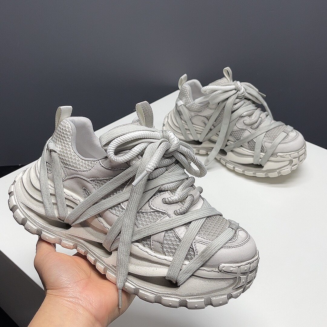 有范男鞋春季厚底嘻哈街拍休闲鞋轻奢高级感绑带牛皮个性潮老爹鞋