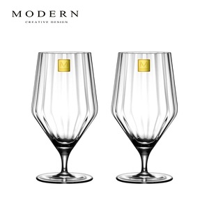 摩登MODERN轻奢高颜值瓜棱高脚啤酒杯500ML一对套装 家用乔迁礼物