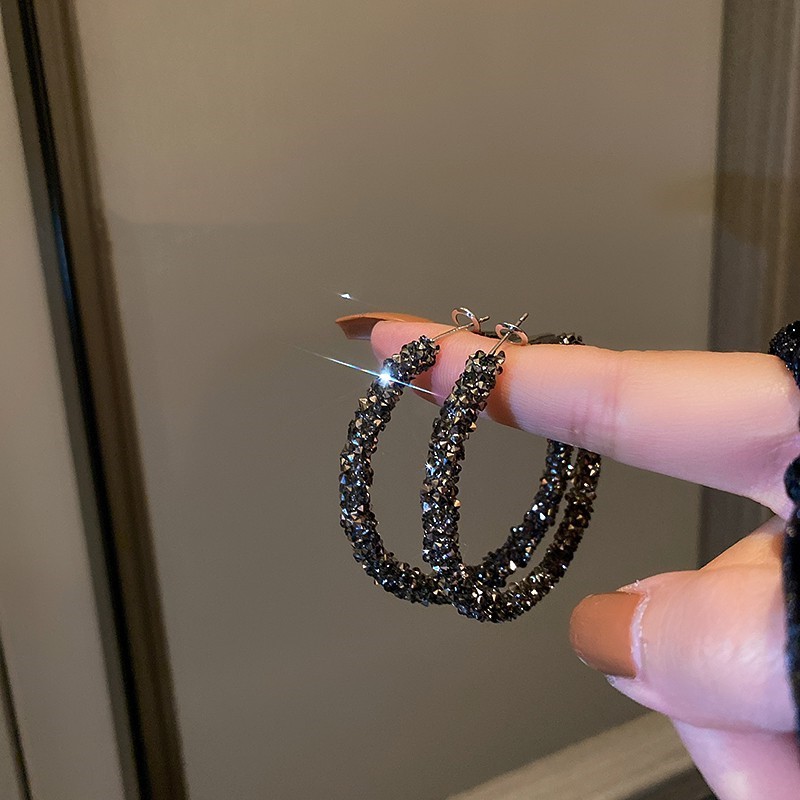 黑色大耳圈女耳环小众设计感