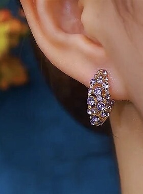 Loga.Py 时尚紫色水晶锆石耳圈精致紫气东来爱心耳环百搭日常耳饰