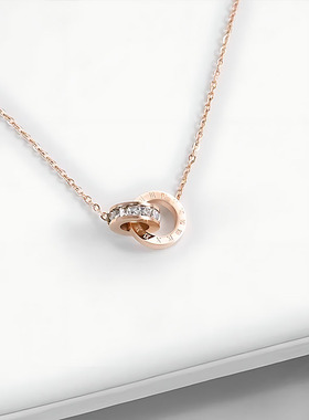 Loga.Py 罗马字微镶锆石项链女潮锁骨链小众颈链简约气质吊坠饰品