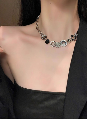 Loga.Py 金属重工y2k甜酷风纽扣项链女锁骨链项圈choker颈环颈链