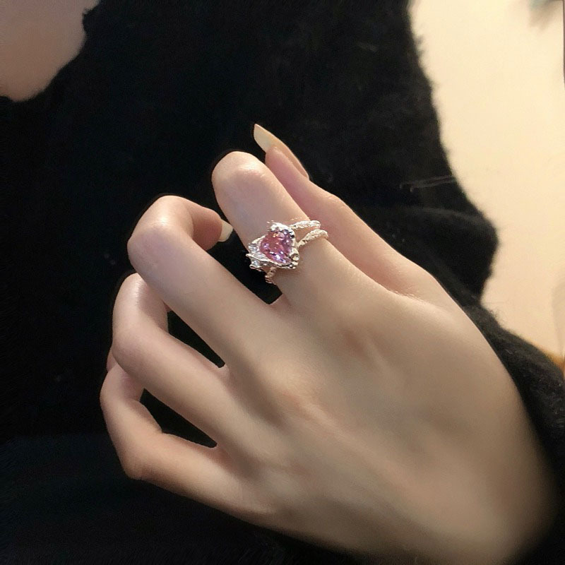复古爱心粉钻锆石戒指女