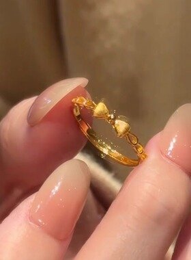 Loga.Py 镂空蝴蝶结戒指轻奢感复古甜美指环小众设计可调节食指戒