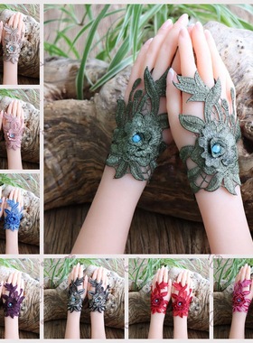 苗翎|手套民族风护腕女刺绣漏指绣花手套四季饰品半指手链环丽江