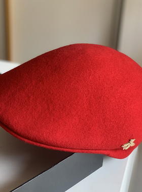 复古经典高品质女英伦复古红日系百搭前进帽羊毛呢蓓蕾帽时尚潮流