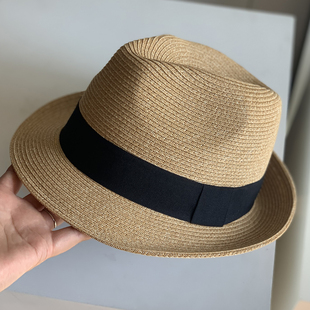 遮阳防晒卷边英伦小礼帽度假百搭草帽可调节 春夏草编爵士帽男女款